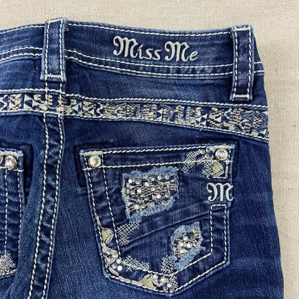 Miss Me Skinny Jeans Girls 12 Blue Dark Wash Embellished Rhinestone JK8716S2
